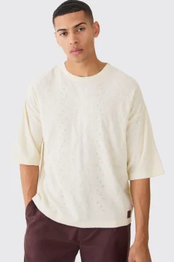 Oversized Boxy Cable Knitted T-shirt | BoohooMAN UK