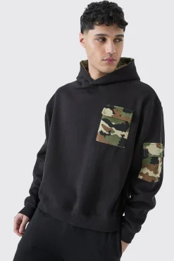 Oversized Boxy Camo Pocket Hoodie | BoohooMAN UK