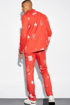 Oversized Boxy Card Print Suit Jacket | BoohooMAN UK
