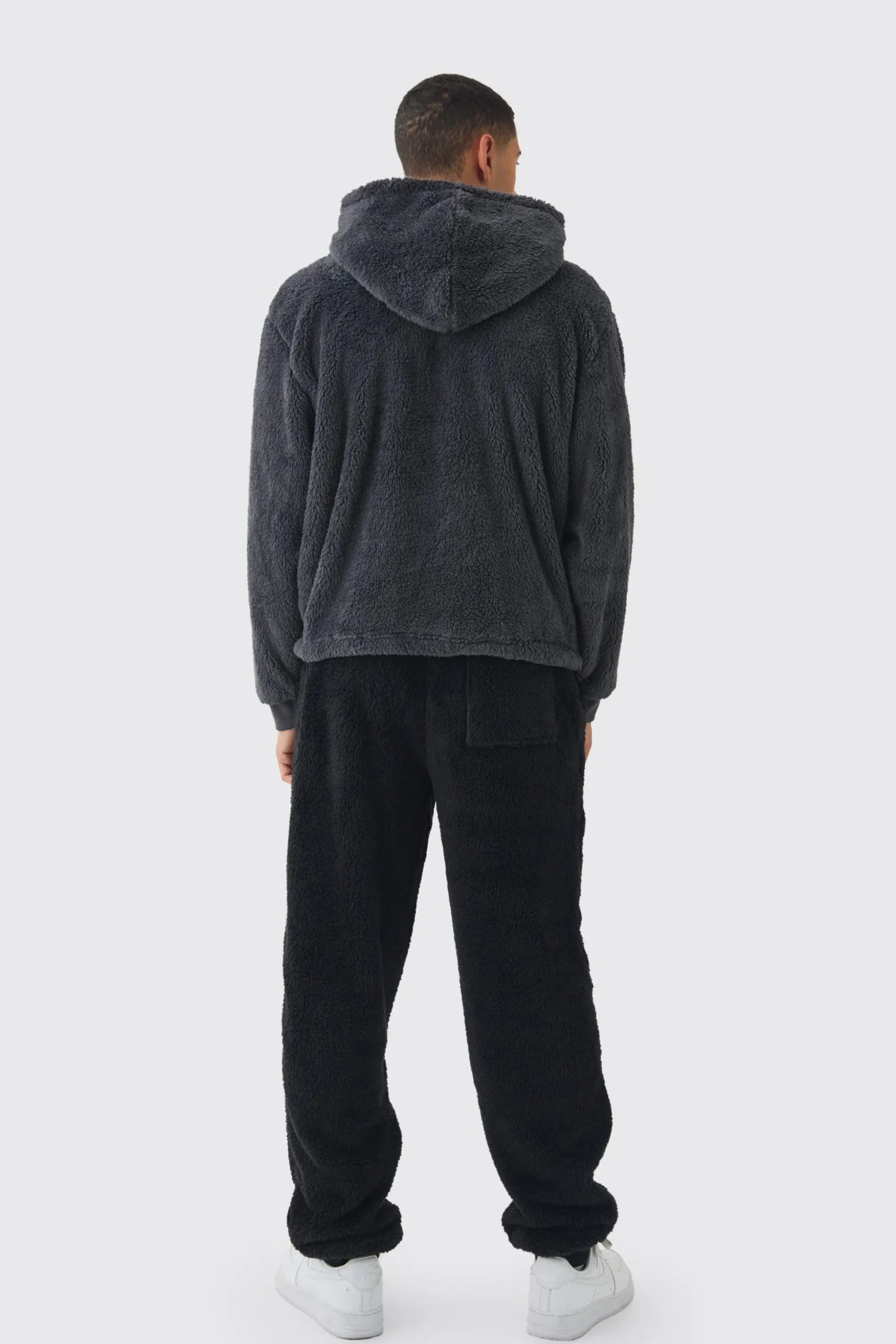Oversized Boxy Cargo Pocket Zip Through Teddy Borg Hoodie | BoohooMAN UK