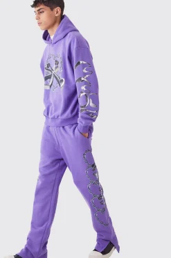Oversized Boxy Chain Graphic Hooded Tracksuit | BoohooMAN UK