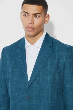 Oversized Boxy Check Fabric Interest Blazer | BoohooMAN UK
