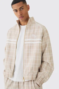 Oversized Boxy Checked Funnel Neck Tracktop | BoohooMAN UK