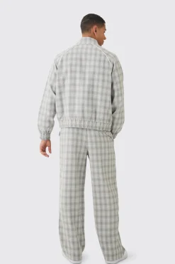 Oversized Boxy Checked Funnel Neck Tracktop | BoohooMAN UK