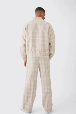 Oversized Boxy Checked Funnel Neck Set | BoohooMAN UK
