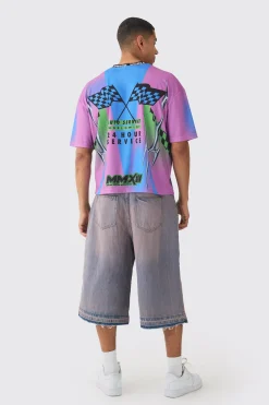 Oversized Boxy Closed Mesh Graffiti Moto Jacquard Neck T-shirt | BoohooMAN UK