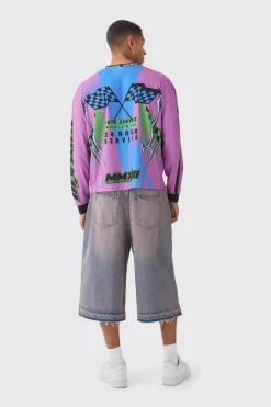 Oversized Boxy Closed Mesh Graffiti Moto Jacquard Neck T-shirt | BoohooMAN UK