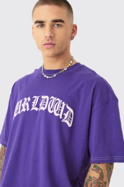Oversized Boxy Contrast Stitch Puff Print T-shirt & Short Set | BoohooMAN UK