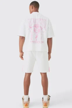 Oversized Boxy Contrast Stitch T-shirt & Short Set | BoohooMAN UK