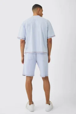 Oversized Boxy Contrast Stitch T-shirt & Shorts Set | BoohooMAN UK