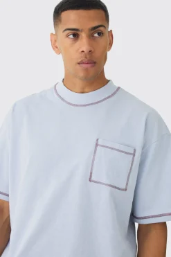 Oversized Boxy Contrast Stitch T-shirt & Shorts Set | BoohooMAN UK