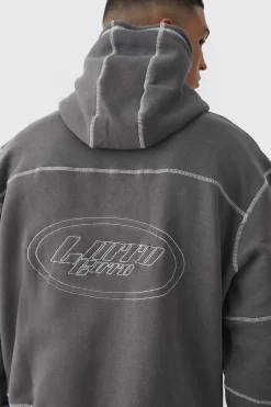 Oversized Boxy Contrast Stitch Embroidered Hoodie | BoohooMAN UK