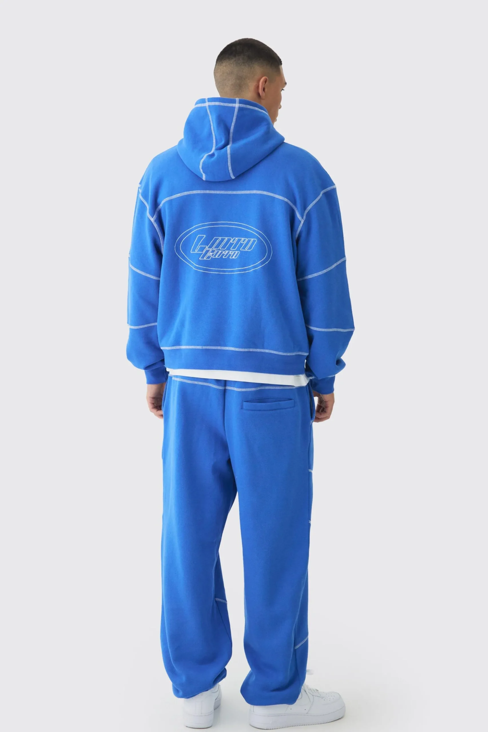 Oversized Boxy Contrast Stitch Embroidered Hooded Tracksuit | BoohooMAN UK