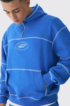 Oversized Boxy Contrast Stitch Embroidered Hooded Tracksuit | BoohooMAN UK