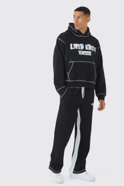 Oversized Boxy Contrast Stitch Paint Splatter Printed Tracksuit | BoohooMAN UK