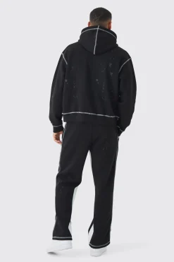 Oversized Boxy Contrast Stitch Paint Splatter Printed Tracksuit | BoohooMAN UK