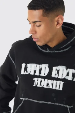 Oversized Boxy Contrast Stitch Paint Splatter Printed Tracksuit | BoohooMAN UK