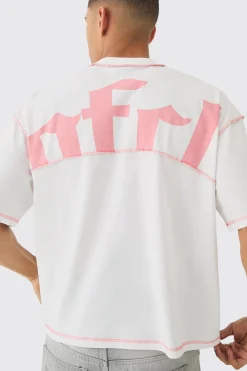 Oversized Boxy Contrast Stitch OFCL T-Shirt | BoohooMAN UK