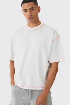 Oversized Boxy Contrast Stitch OFCL T-Shirt | BoohooMAN UK