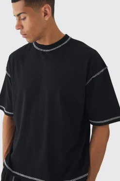 Oversized Boxy Contrast Stitch OFCL T-Shirt | BoohooMAN UK