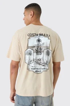 Oversized Boxy Costa Brava Print Wash T-shirt | BoohooMAN UK