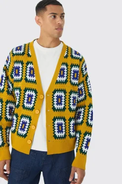 Oversized Boxy Crochet Cardigan | BoohooMAN UK