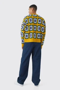 Oversized Boxy Crochet Cardigan | BoohooMAN UK