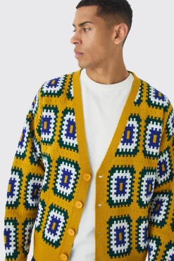 Oversized Boxy Crochet Cardigan | BoohooMAN UK