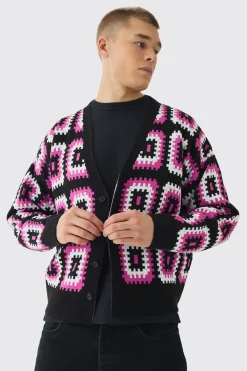Oversized Boxy Crochet Cardigan | BoohooMAN UK