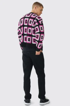 Oversized Boxy Crochet Cardigan | BoohooMAN UK