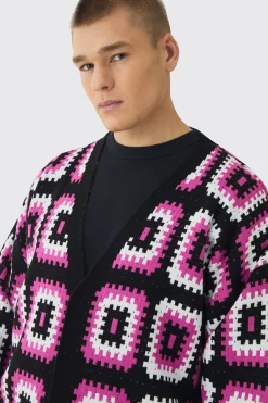 Oversized Boxy Crochet Cardigan | BoohooMAN UK