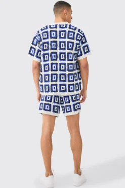 Oversized Boxy Crochet Knit Shirt In White | BoohooMAN UK