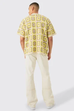 Oversized Boxy Crochet Knit Shirt In Stone | BoohooMAN UK