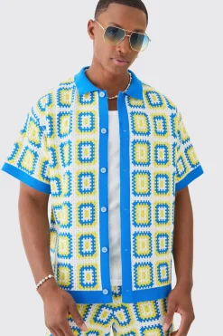 Oversized Boxy Crochet Knitted Shirt | BoohooMAN UK