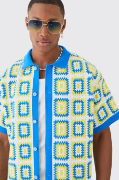 Oversized Boxy Crochet Knitted Shirt | BoohooMAN UK