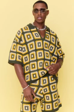 Oversized Boxy Crochet Knitted Polo | BoohooMAN UK