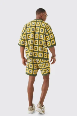 Oversized Boxy Crochet Knitted Polo | BoohooMAN UK