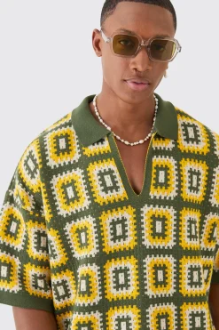 Oversized Boxy Crochet Knitted Polo | BoohooMAN UK