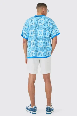 Oversized Boxy Crochet Knitted Shirt | BoohooMAN UK