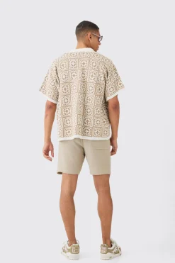Oversized Boxy Crochet Knitted Shirt | BoohooMAN UK