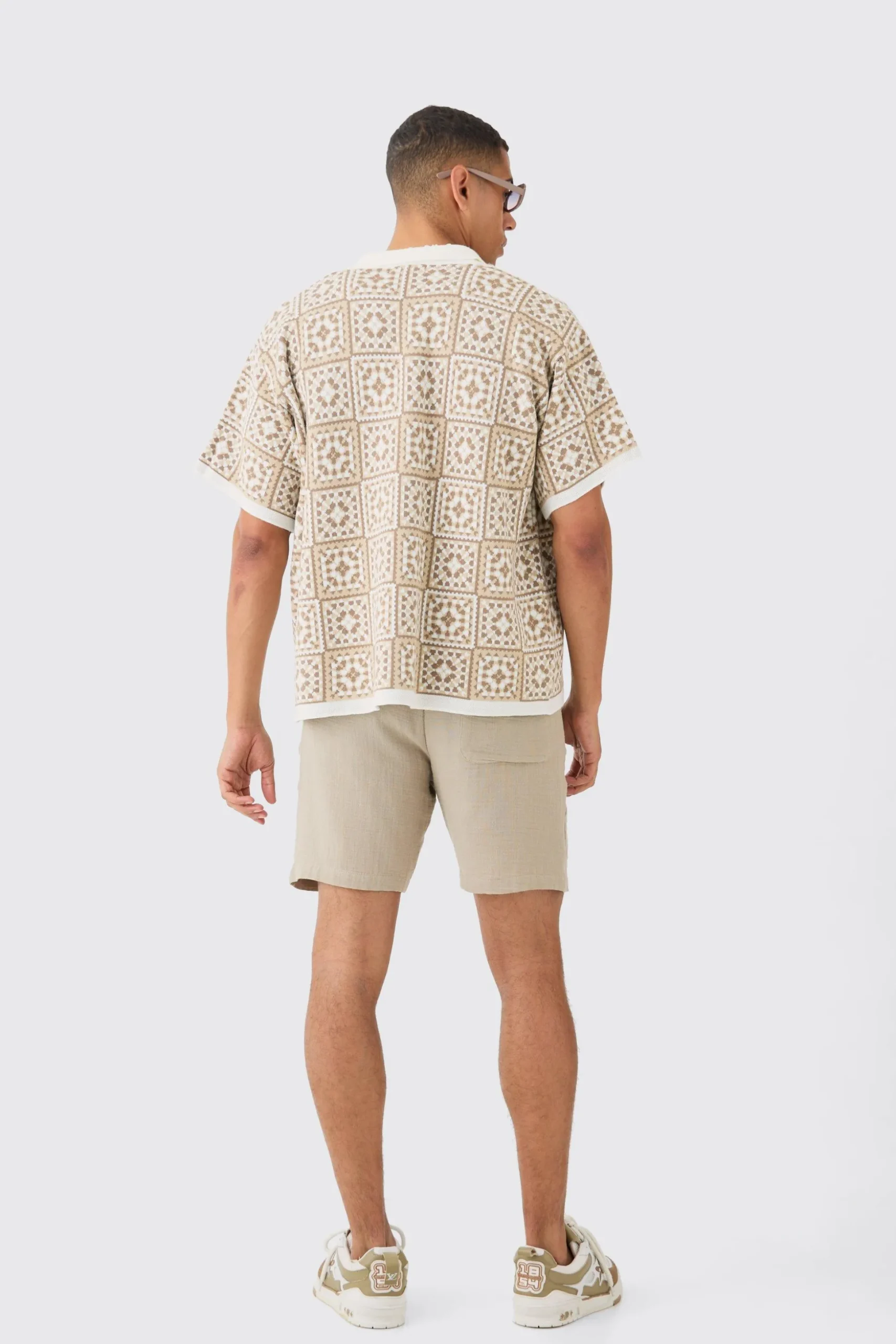 Oversized Boxy Crochet Knitted Shirt | BoohooMAN UK