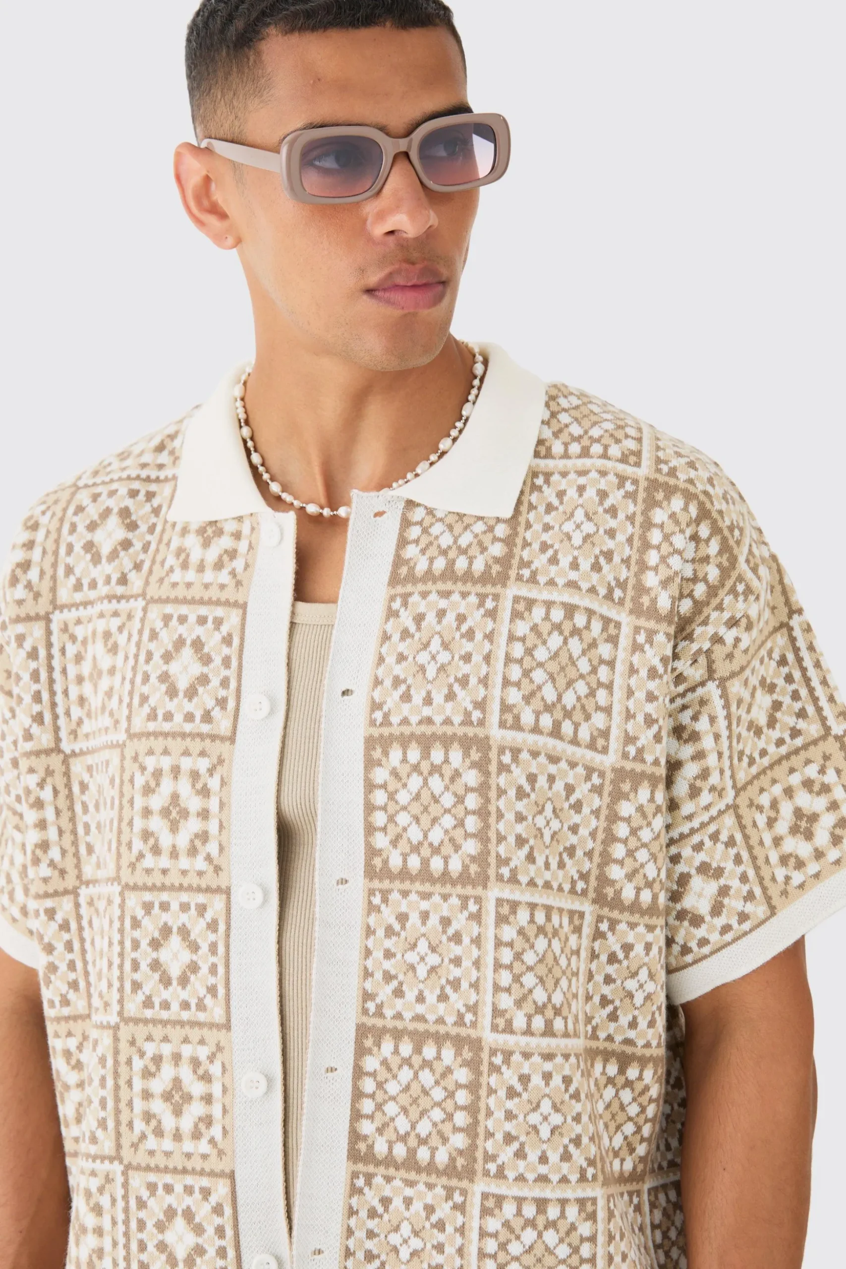 Oversized Boxy Crochet Knitted Shirt | BoohooMAN UK