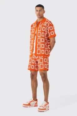 Oversized Boxy Crochet Knit Shirt And Short Set | BoohooMAN UK