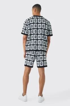 Oversized Boxy Crochet Knit Shirt And Short Set | BoohooMAN UK