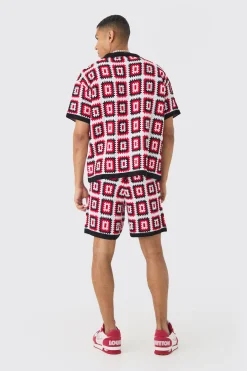 Oversized Boxy Crochet Knit Shirt And Short Set | BoohooMAN UK
