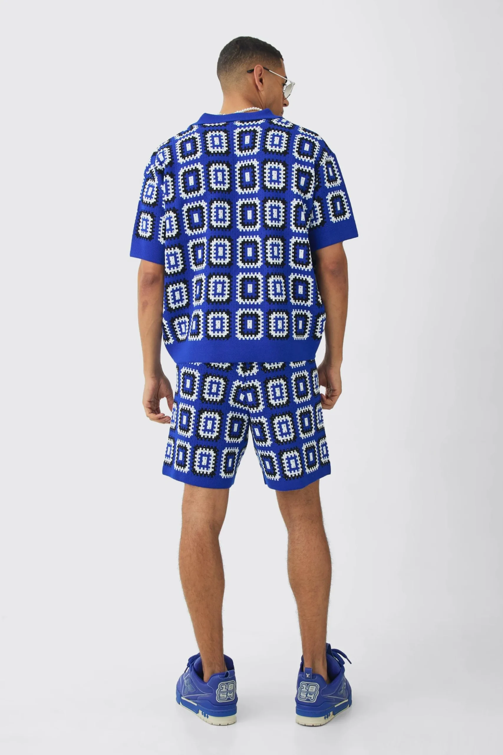 Oversized Boxy Crochet Knit Polo And Short Set | BoohooMAN UK