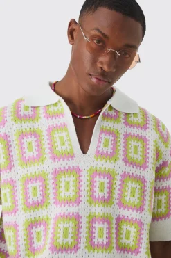 Oversized Boxy Crochet Knit Polo And Short Set | BoohooMAN UK
