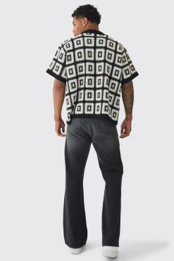 Oversized Boxy Crochet Knit Revere Shirt | BoohooMAN UK