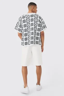 Oversized Boxy Crochet Knit Revere Shirt | BoohooMAN UK