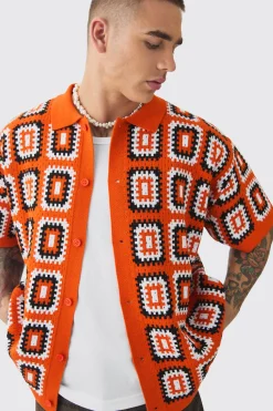 Oversized Boxy Crochet Knit Shirt | BoohooMAN UK